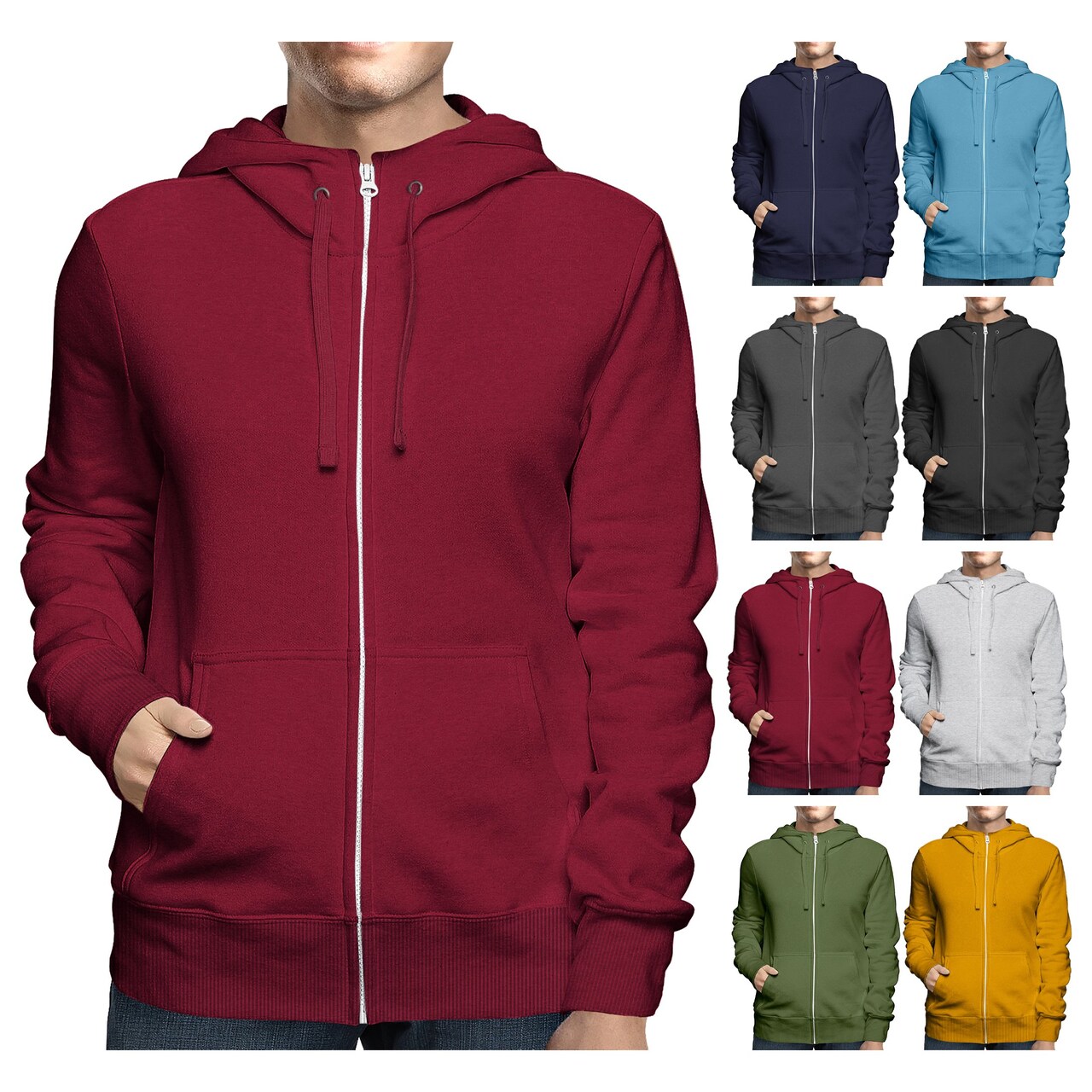 2-Pack Men's Full Zip Fleece-Lined Hoodie Sweatshirt Classic Fit, Quality Fabric